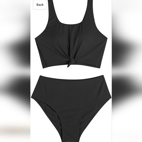 Women's High Waisted Tankini Scoop Neck Knotted Two Pieces Tankini Set Swimsuit - Picture 7 of 11